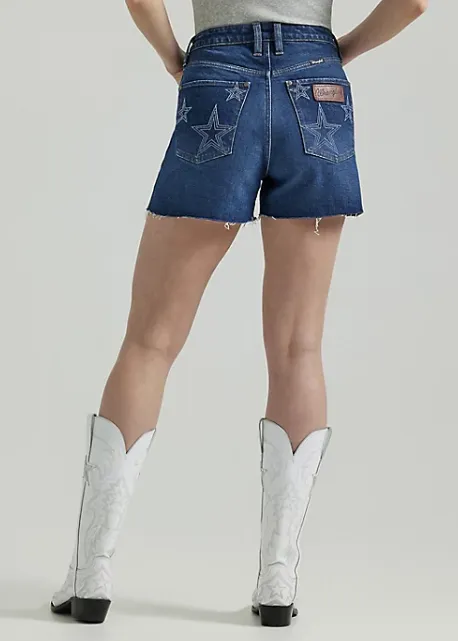 112346608 -WOMEN'S WRANGLER RETRO BAILEY HIGH RISE STAR PATCH SHORTS