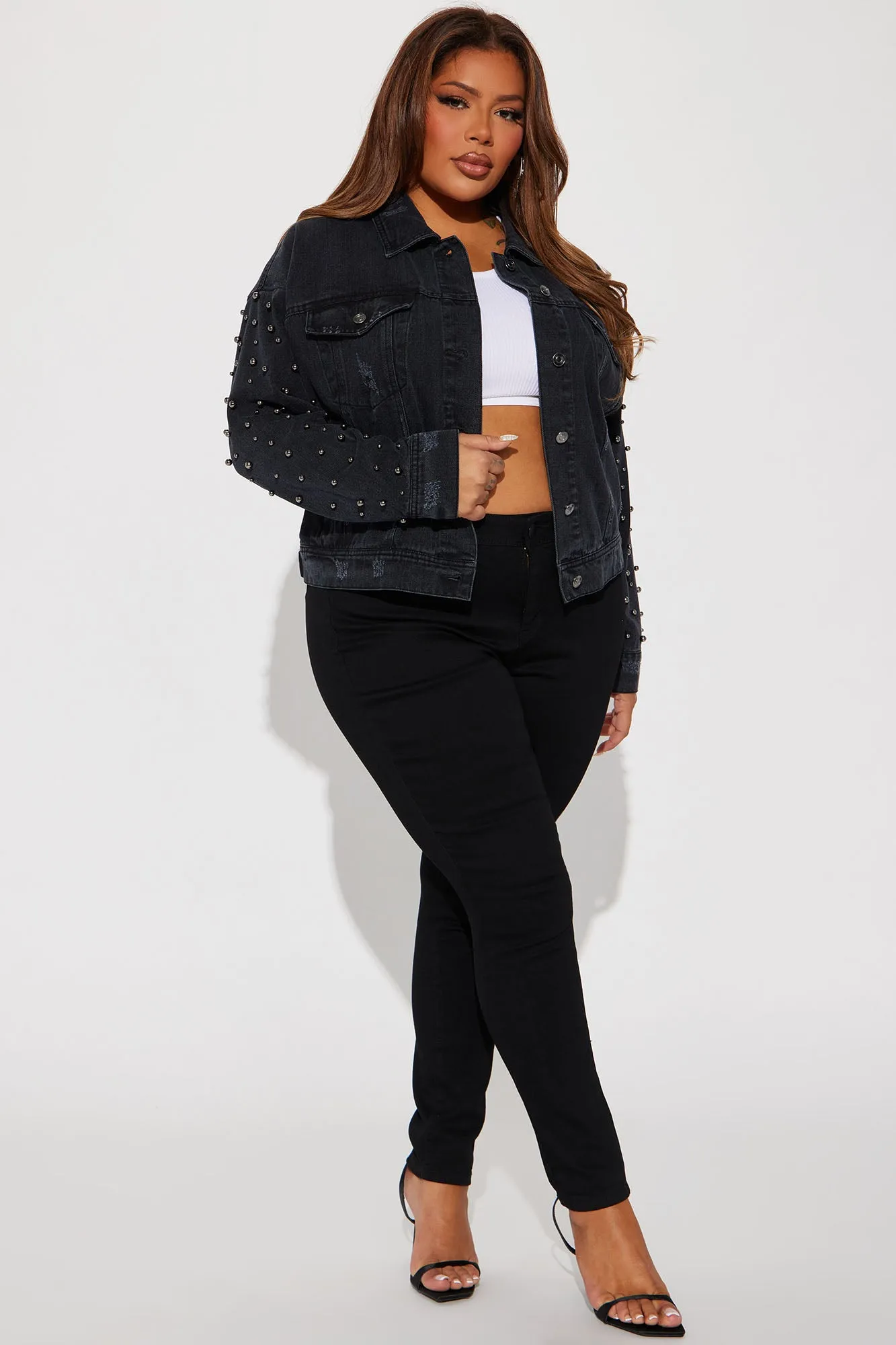 All That Shines Embellished Denim Jacket - Black Wash