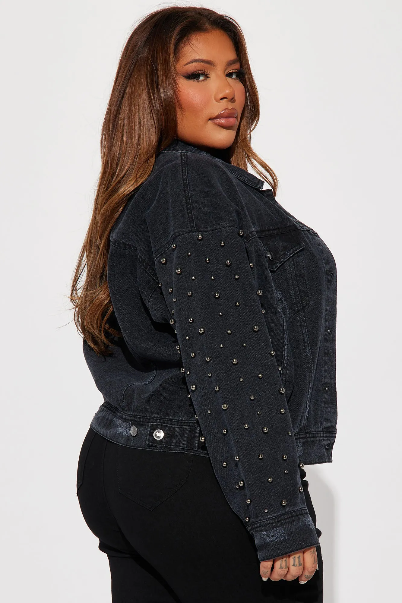 All That Shines Embellished Denim Jacket - Black Wash