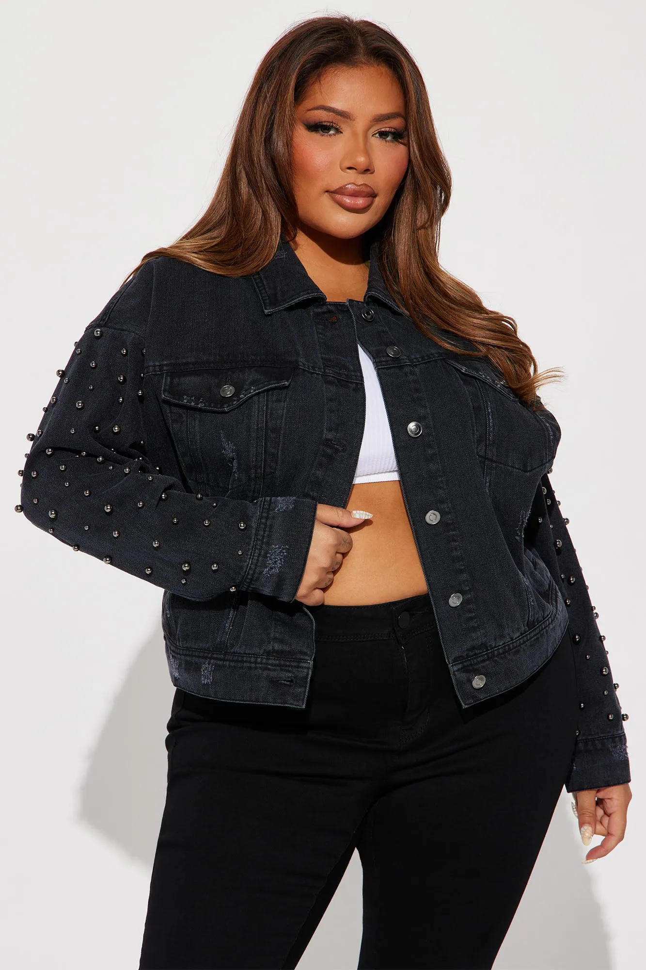 All That Shines Embellished Denim Jacket - Black Wash