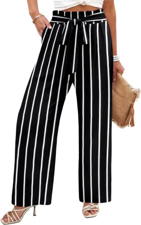 Angerella Womens Wide Leg Pants High Elastic Waist Adjustable Knot Casual Flowy Trousers Business Work Pants with Pockets