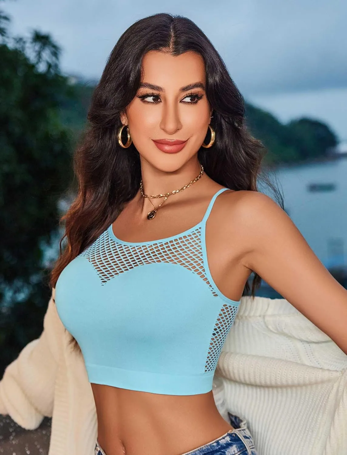 Avidlove Sexy Tops for Women Fishnet Crop Tops Y2k Bralette Hollow Out Camisole Going Out Lingeries Top
