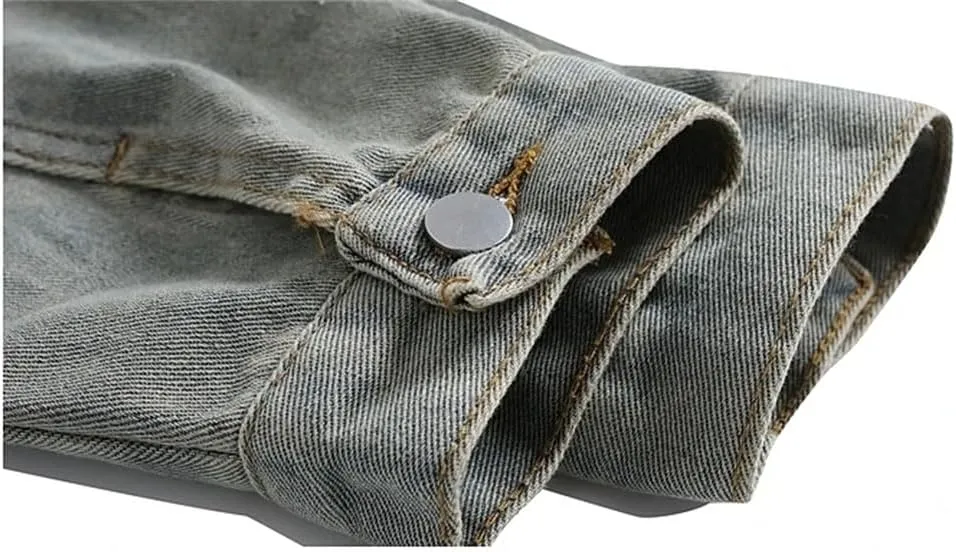 Bciopll Men's Hooded Denim Jacket Vintage Distressed Workwear Casual Loose Cowboy Coats