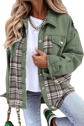 Bengbobar Womens Fall Jackets Oversized Denim Jacket Long Sleeve Plaid Button Down Lapel Collar Denim Shacket for Women 2024