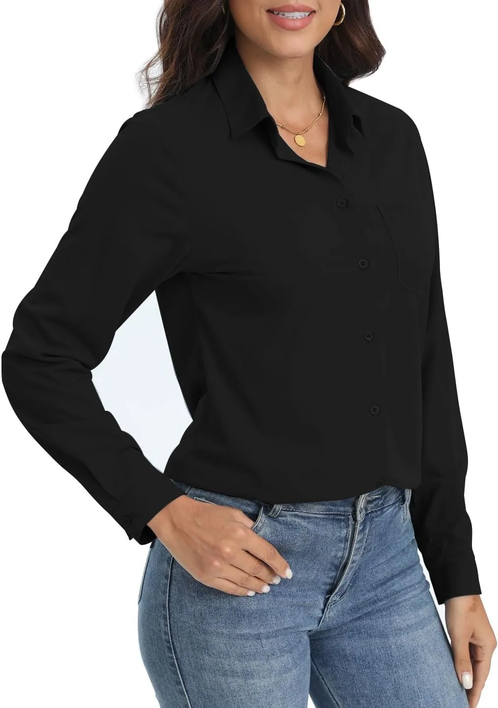 COUXILY Soft Wrinkle-Free Button Down Stretch Shirts for Women, Breathable Moisture-Wicking Casual Work Dress Tops