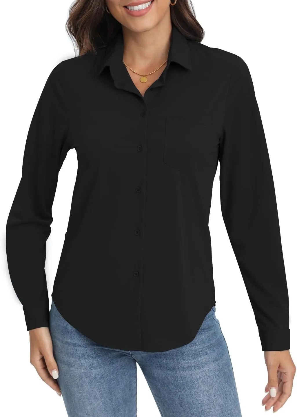 COUXILY Soft Wrinkle-Free Button Down Stretch Shirts for Women, Breathable Moisture-Wicking Casual Work Dress Tops
