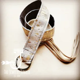 **Cream Metallic Hide Leather Belt with Leather Fringe Closure 905p