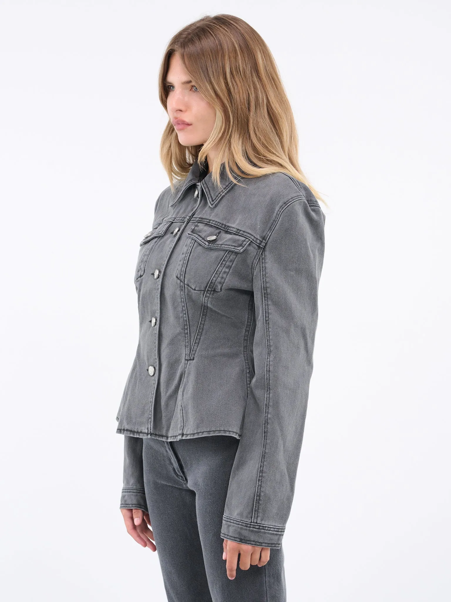 Denim Peplum Jacket (121723-GREY)