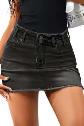 ELLEVEN Raw Hem Jean Skirt Stretchy & Soft - Denim Mini Skirt with Pockets Casual Outfit