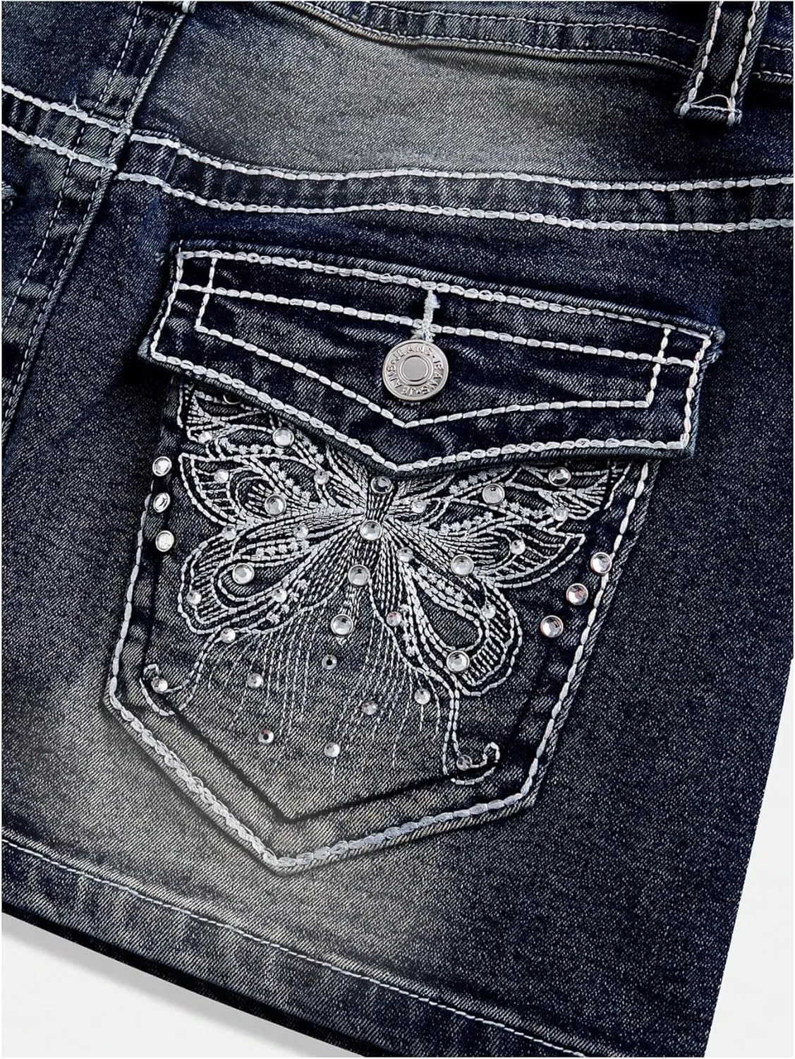 Floerns Women's Y2k Butterfly Denim Skirts Low Waist Stretch Bodycon Mini Skirt
