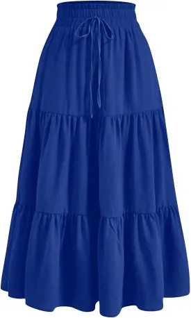 Floral Maxi Skirt Flowy Trendy Long Skirts for Women Boho High Waisted Swing A Line Tiered Casual Clothes