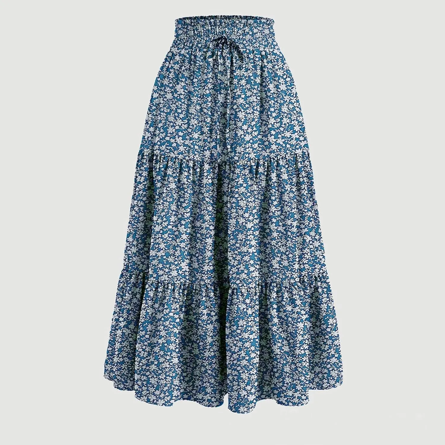 Floral Maxi Skirt Flowy Trendy Long Skirts for Women Boho High Waisted Swing A Line Tiered Casual Clothes