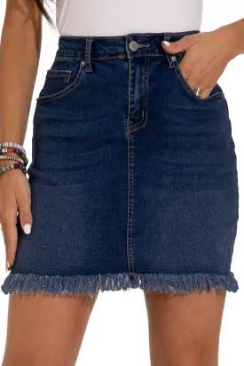 GUANYY Womens Denim Skirt Raw Hem Bodycon Stretch Casual High Waisted Jean Mini Skirt
