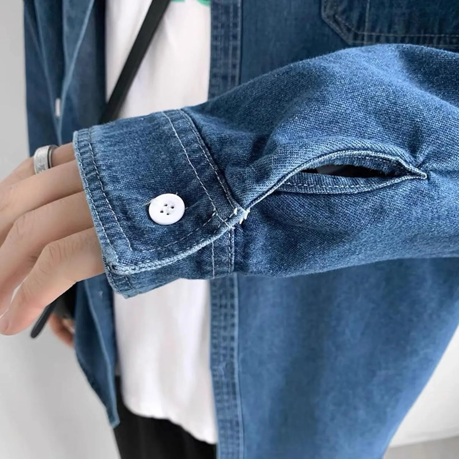 JEKE-DG Men's Button Down Vintage Denim Jacket Cotton Casual Outdoor Jean Shirt Long Sleeve Soft Trucker Jean Shirts