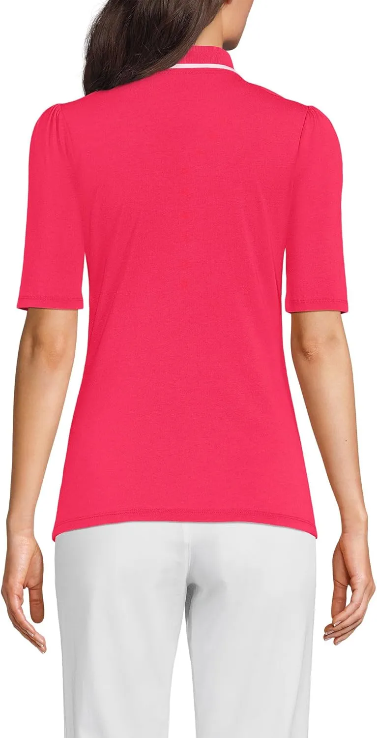 Lands' End Women's Elbow Sleeve Lightweight Jersey Embellished Polo