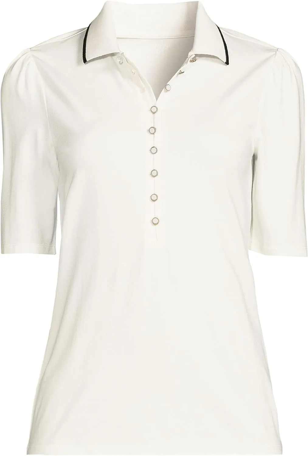 Lands' End Women's Elbow Sleeve Lightweight Jersey Embellished Polo