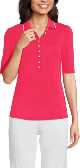 Lands' End Women's Elbow Sleeve Lightweight Jersey Embellished Polo