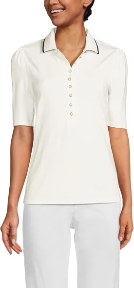 Lands' End Women's Elbow Sleeve Lightweight Jersey Embellished Polo