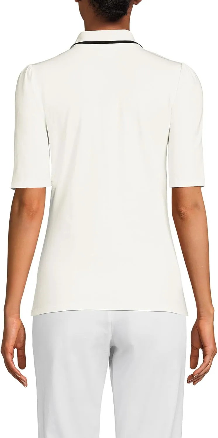 Lands' End Women's Elbow Sleeve Lightweight Jersey Embellished Polo