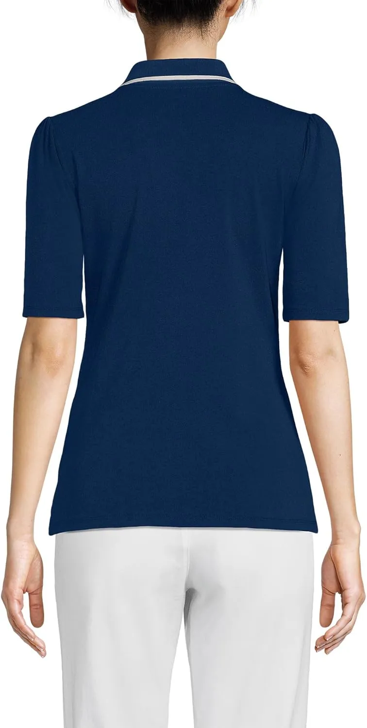 Lands' End Women's Elbow Sleeve Lightweight Jersey Embellished Polo