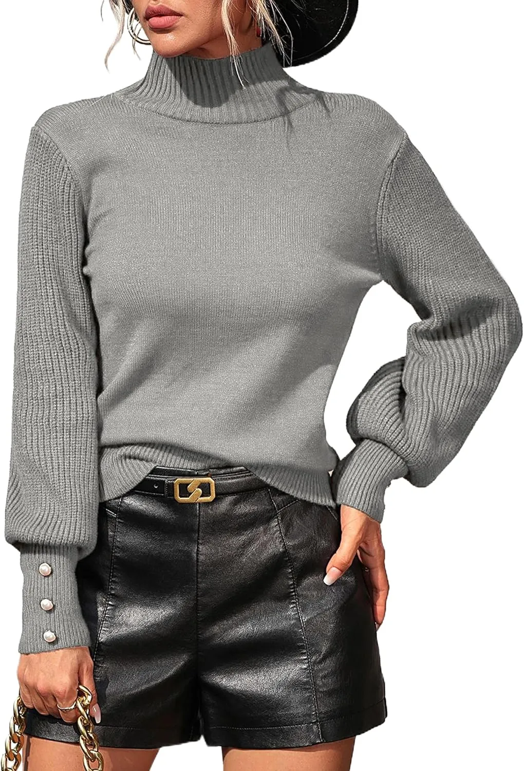 Mansy Women's 2024 Fall Fashion Turtleneck Long Sleeve Ribbed Knit Loose Pullover Sweater Tops