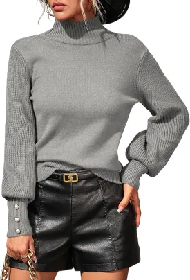 Mansy Women's 2024 Fall Fashion Turtleneck Long Sleeve Ribbed Knit Loose Pullover Sweater Tops