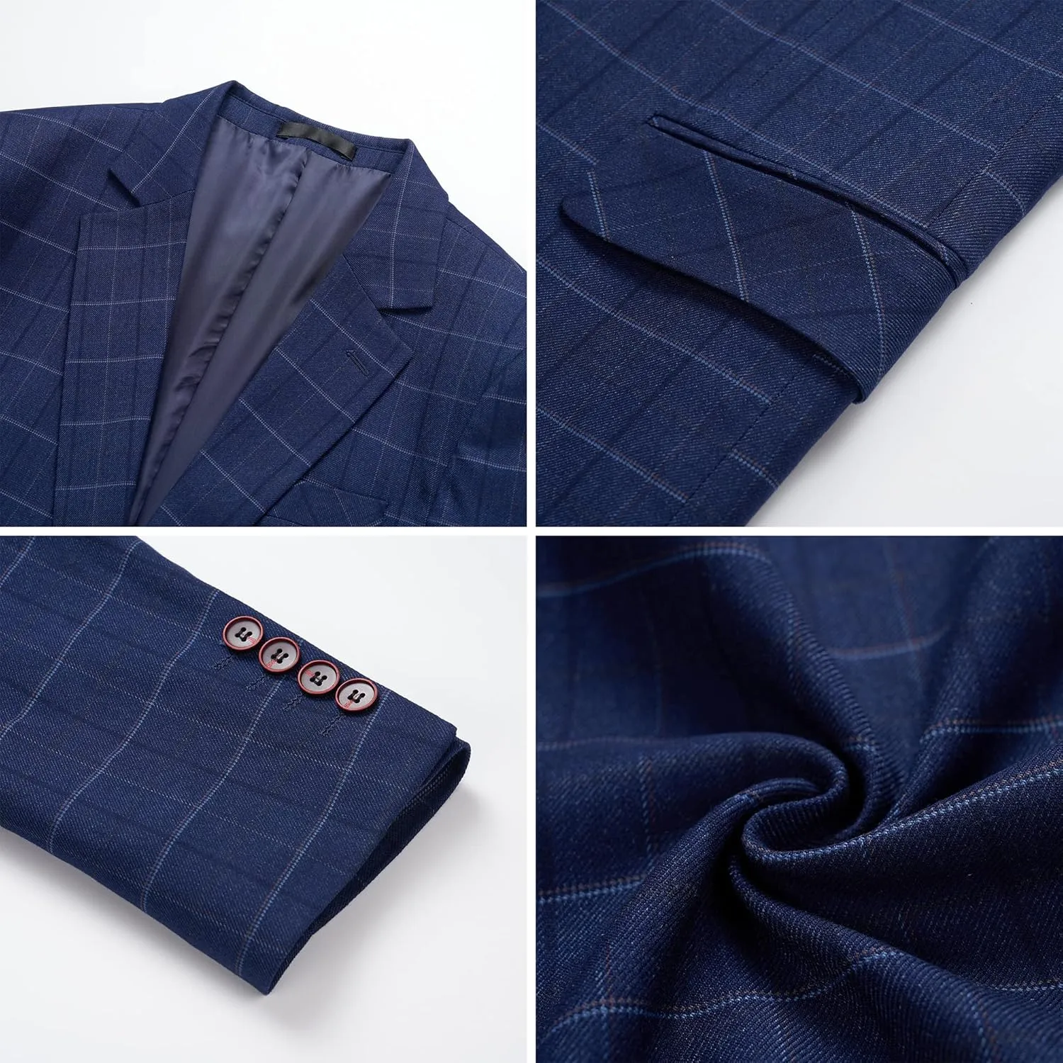 Mens Blazer Plaid Sport Coats One Button Casual Slim Fit Checked Jacket