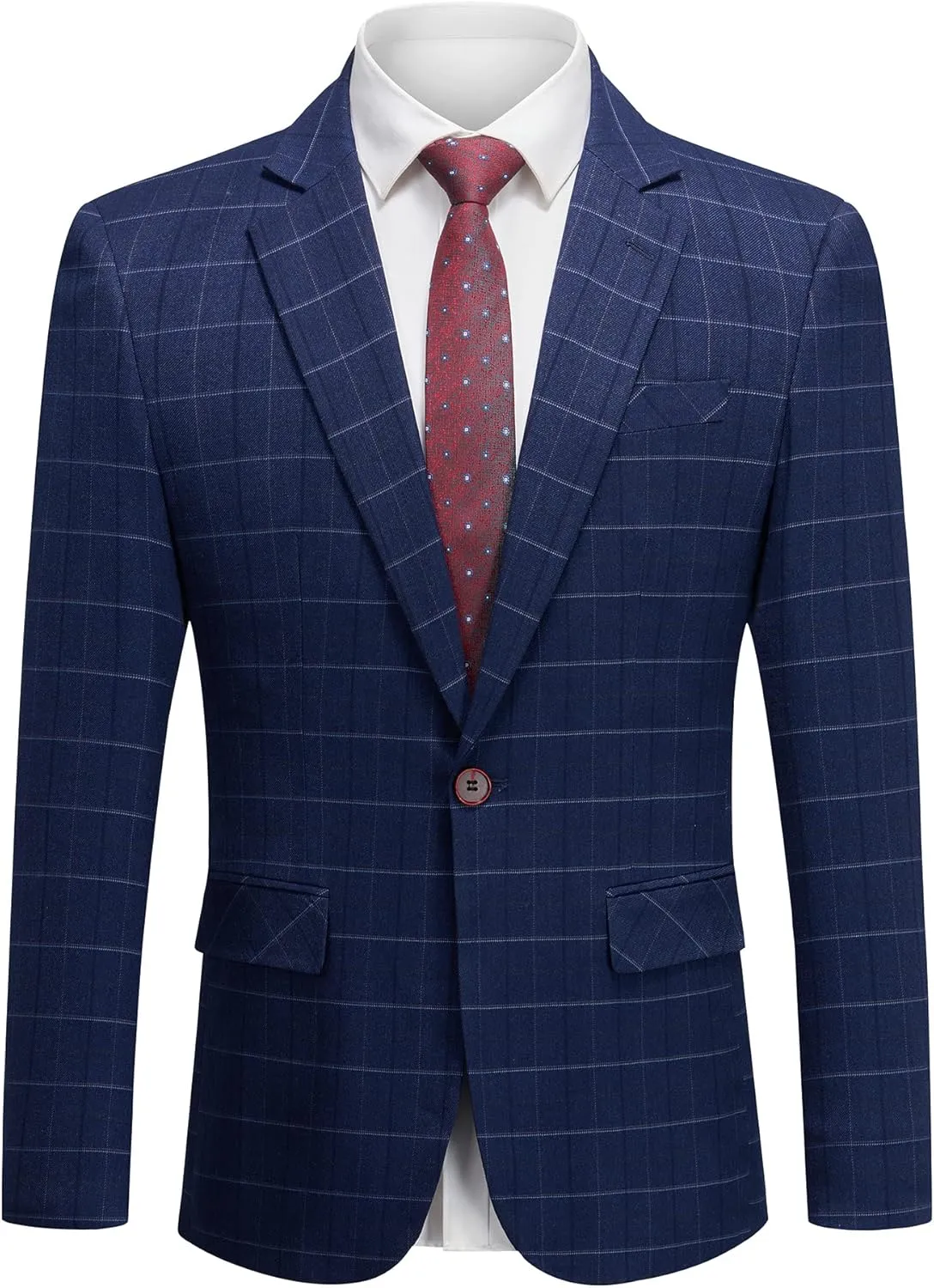 Mens Blazer Plaid Sport Coats One Button Casual Slim Fit Checked Jacket