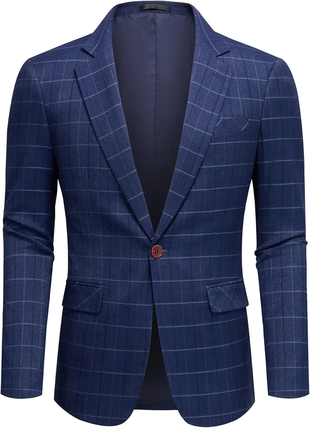Mens Blazer Plaid Sport Coats One Button Casual Slim Fit Checked Jacket