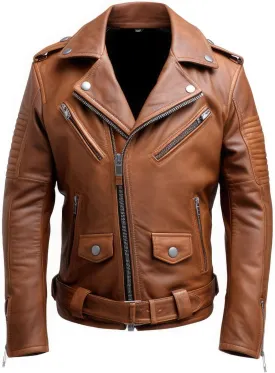 Mens Chocolate Brown Sheepskin Motorcycle Jacket with Crossover Lapel, Asymmetric Zip, and Adjustable Waist Belt