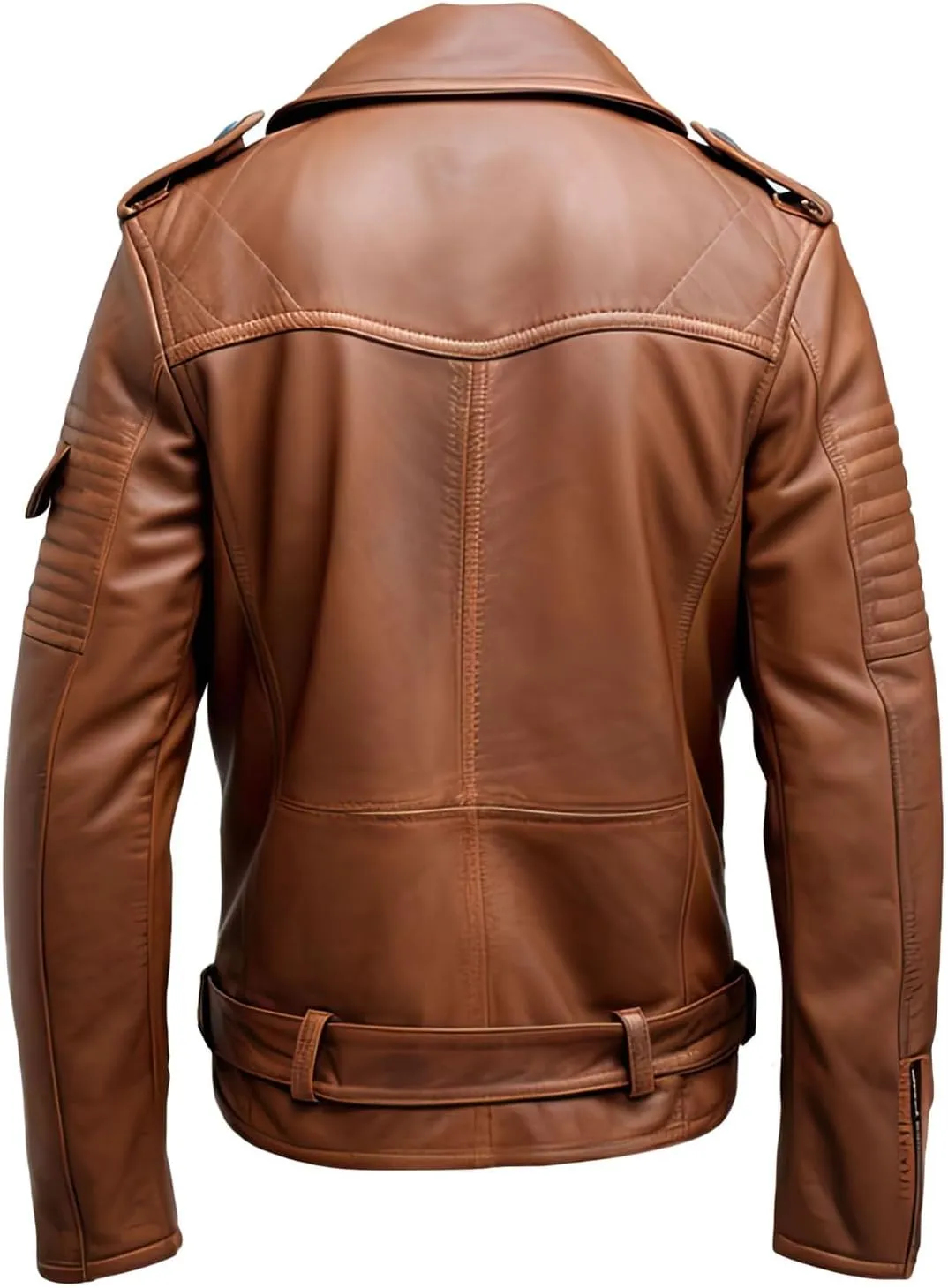 Mens Chocolate Brown Sheepskin Motorcycle Jacket with Crossover Lapel, Asymmetric Zip, and Adjustable Waist Belt