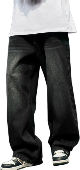 Mens Hip Hop Skater Jeans Vintage Loose Fit Dance Skateboard Pants Casual Solid Denim Trousers