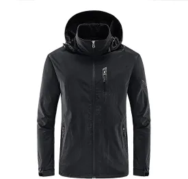 Mens Hooded Trench Coat 2024 Winter Outdoor Winbreaker Jacket with Detachable Hood Plus Size Zipper Multi Pocket Overcoats