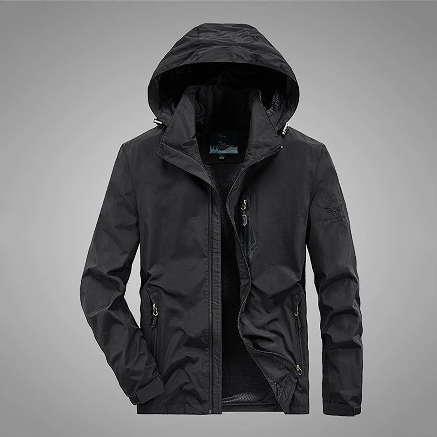 Mens Hooded Trench Coat 2024 Winter Outdoor Winbreaker Jacket with Detachable Hood Plus Size Zipper Multi Pocket Overcoats