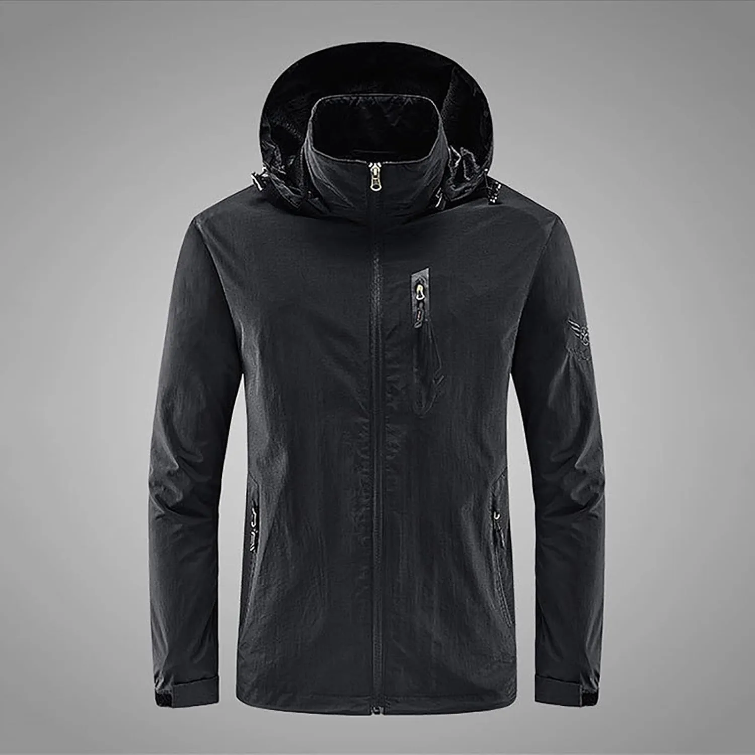 Mens Hooded Trench Coat 2024 Winter Outdoor Winbreaker Jacket with Detachable Hood Plus Size Zipper Multi Pocket Overcoats
