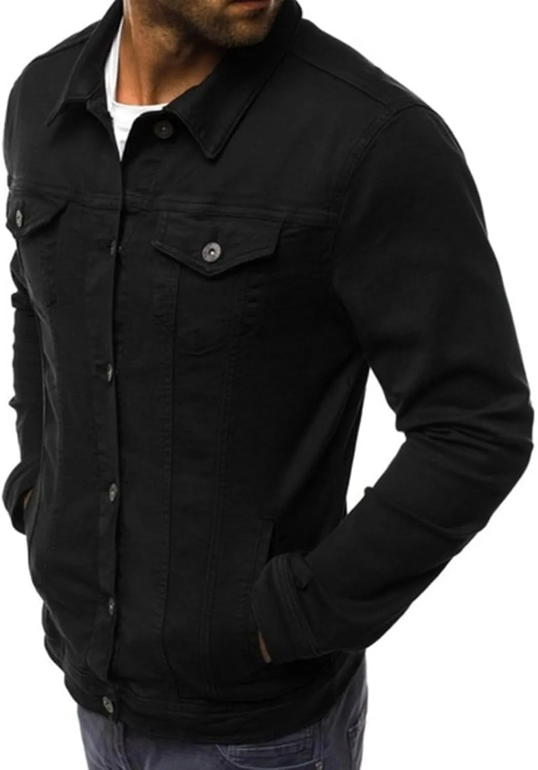 Men's Loose Plus Size Casual Jean Jacket Spring Autumn Denim Jacket Classic Trucker Style Slim Fit Outerwear
