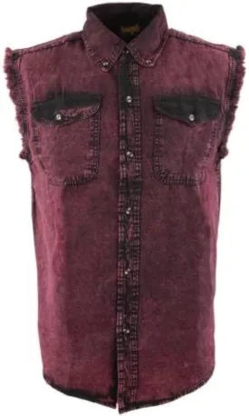 Milwaukee Leather DM1002 Men's Black Lightweight Denim Shirt with Frayed Cut Off Sleeveless