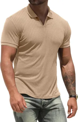 NITAGUT Polo Shirts for Men V Neck Slim Fit Short Sleeve Performance Golf Shirt Knit Soft Tees