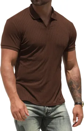 NITAGUT Polo Shirts for Men V Neck Slim Fit Short Sleeve Performance Golf Shirt Knit Soft Tees
