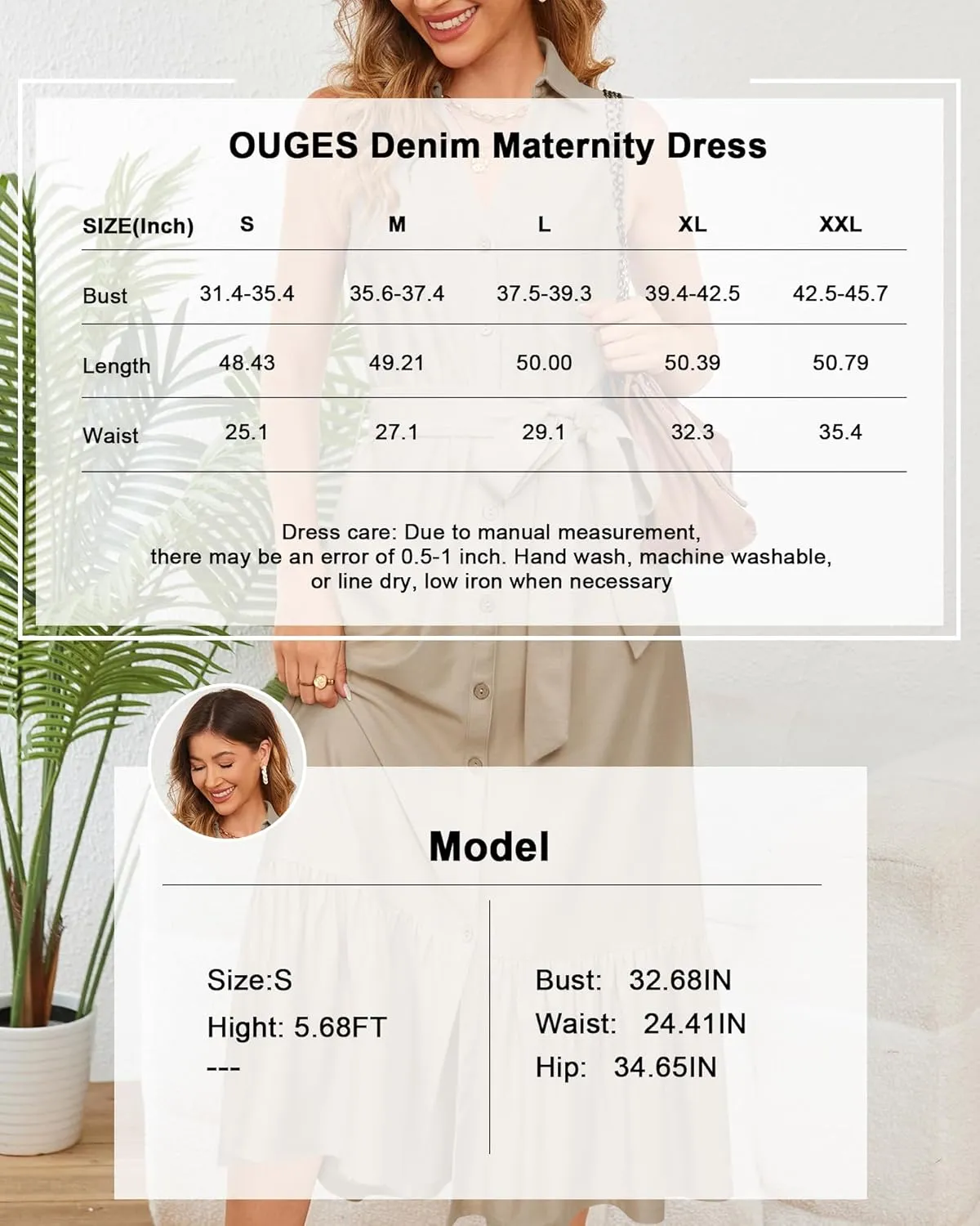 OUGES Womens 2025 Spring Maternity Dress Polo V Neck Sleeveless Ruffle Button Pregnancy Casual Work Dress with Pockets