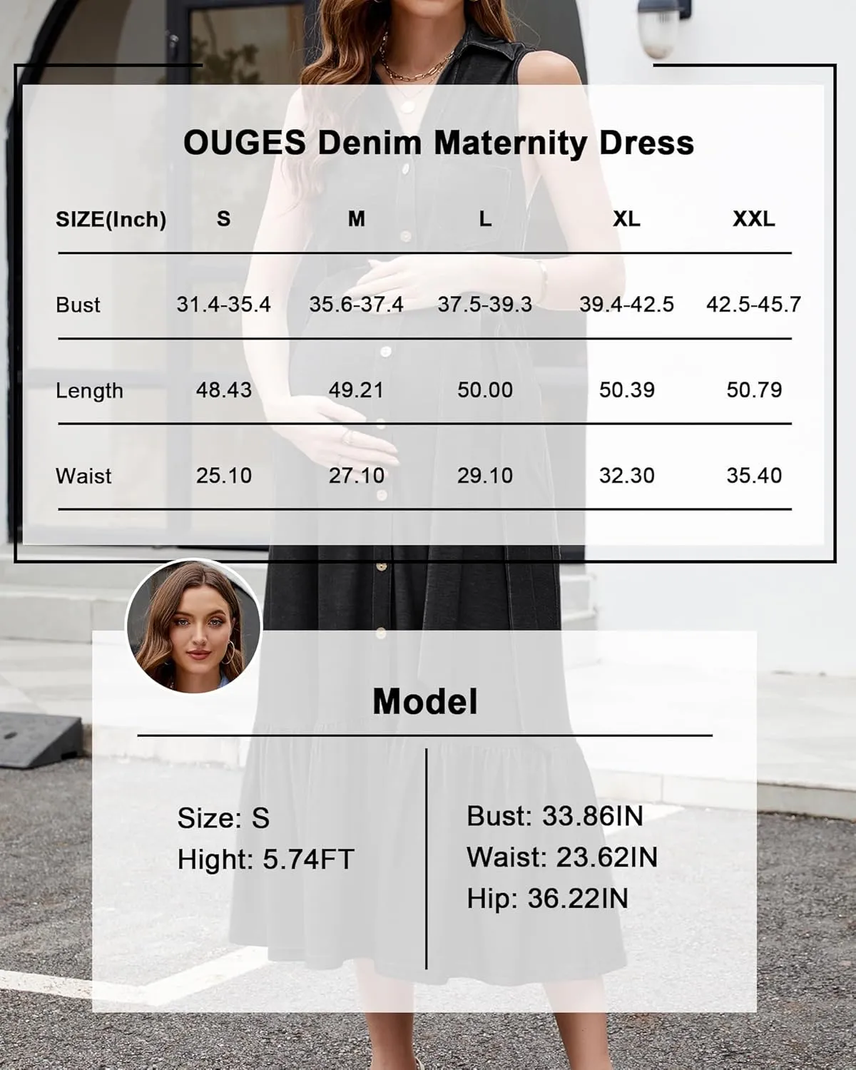 OUGES Womens 2025 Spring Maternity Dress Polo V Neck Sleeveless Ruffle Button Pregnancy Casual Work Dress with Pockets