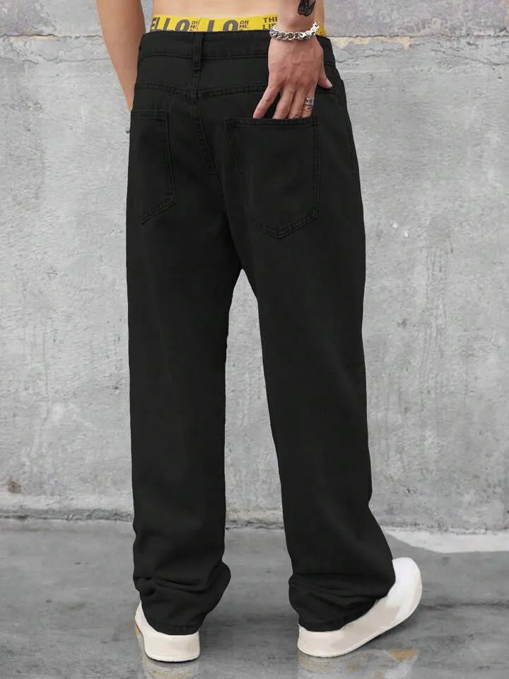 Pure Black Baggy Fit Rigid Jeans