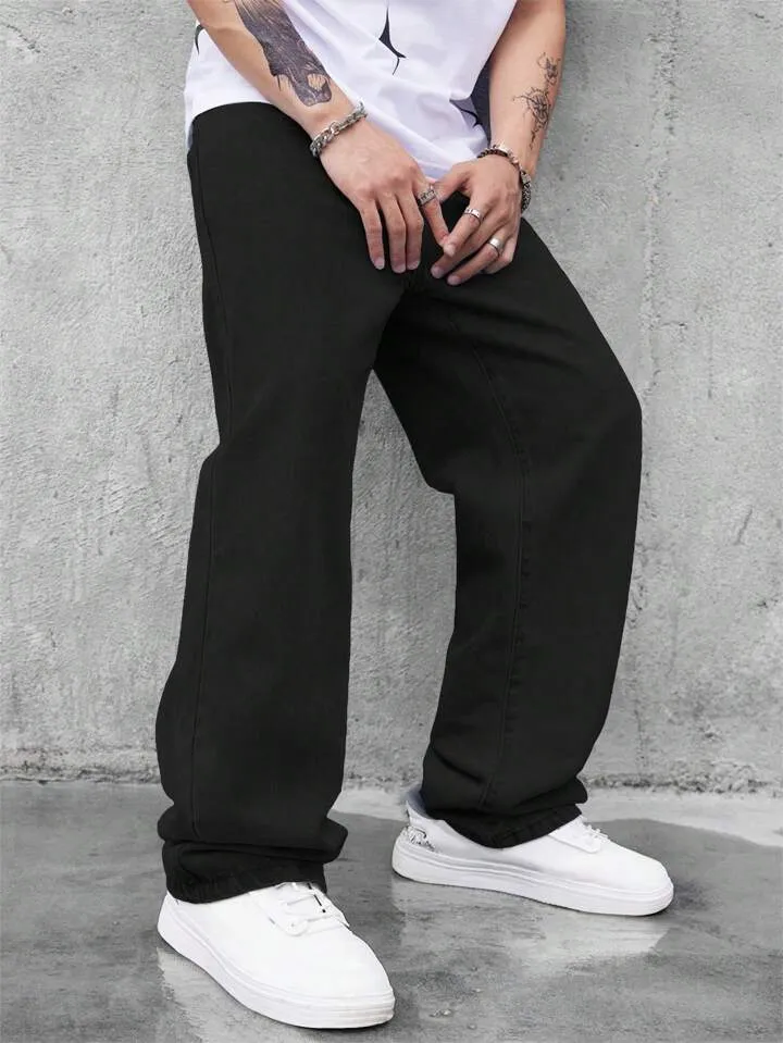 Pure Black Baggy Fit Rigid Jeans
