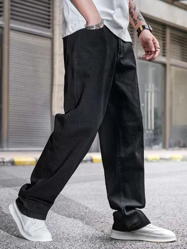 Pure Black Baggy Fit Rigid Jeans