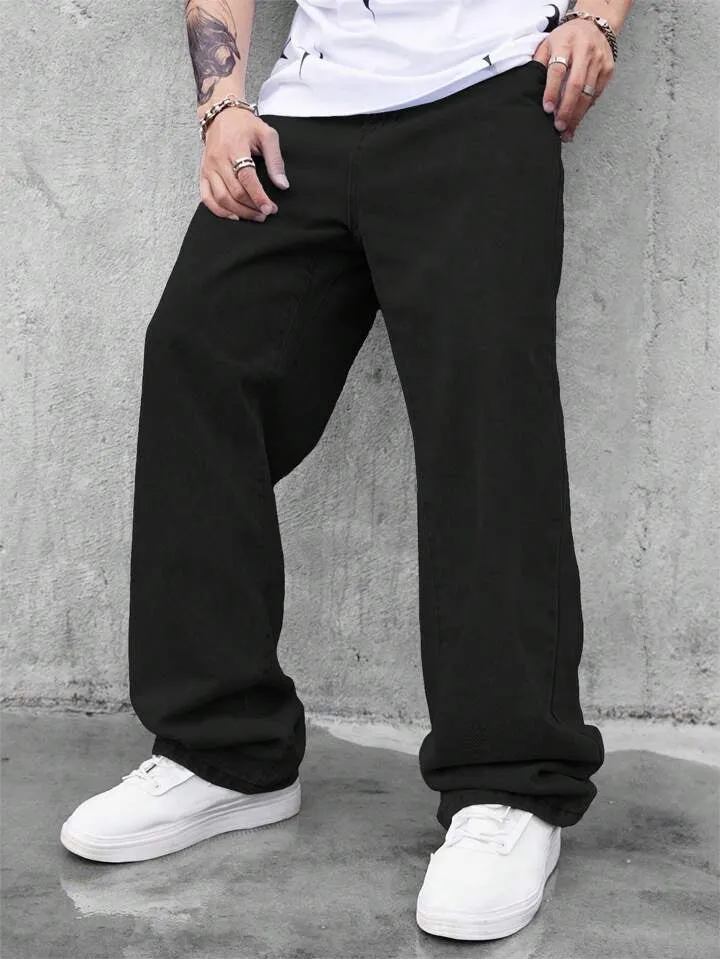 Pure Black Baggy Fit Rigid Jeans