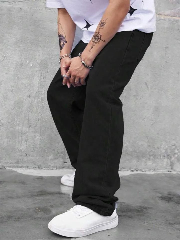Pure Black Baggy Fit Rigid Jeans