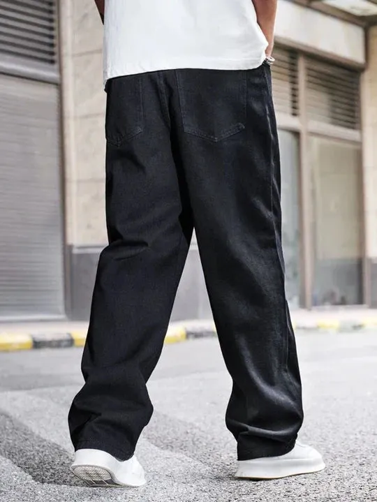 Pure Black Baggy Fit Rigid Jeans