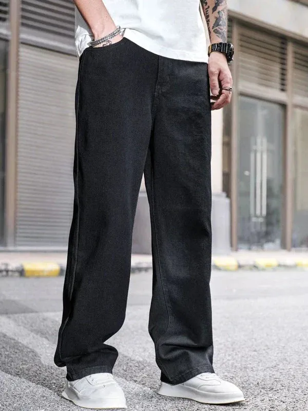 Pure Black Baggy Fit Rigid Jeans
