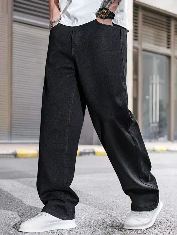 Pure Black Baggy Fit Rigid Jeans