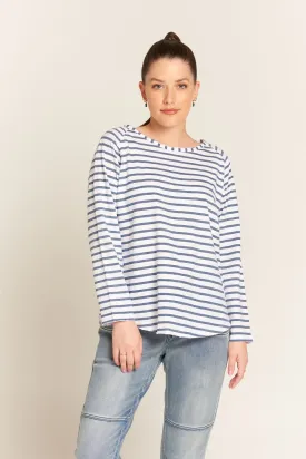 Raglan Cotton Stripe Tee White/Denim